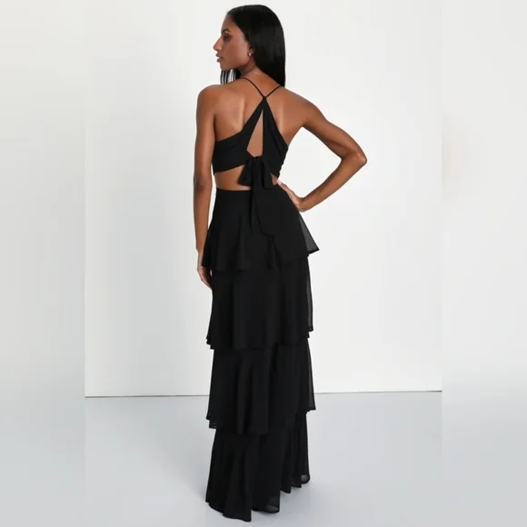 NWOT Lulus Black Tie-Back Tiered Maxi Dress Size XXL=16/18 - Picture 3 of 5